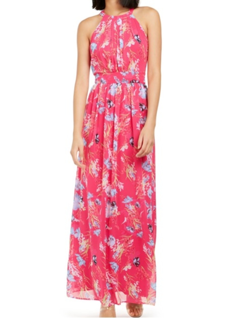 INC International Concepts Bright Pink Floral Halter Dress